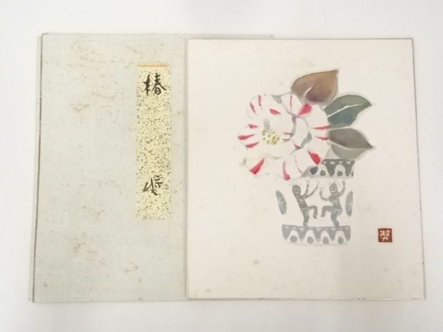 JAPANESE ART / HAND PAINTED SHIKISHI / CAMELLIA / BY SHO FUJISHIMA